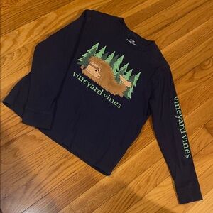 Vineyard Vines Kids Blue and Green Long Sleeve Big Foot Tee
